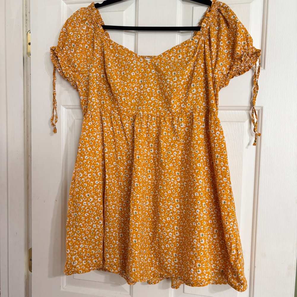 Arizona Jean Co Blouse Women XXL Yellow Excellent Ditsy Floral Empire Waist